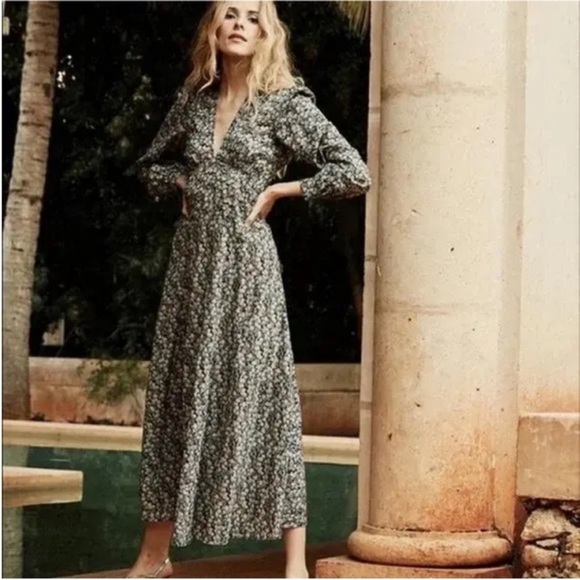 Doen Charleston midi dress green floraL NEW - Picture 1 of 12